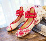 Breakj Heel Single Shoes Blue And White Porcelain Shallow Mouth Beef Tendon Bottom Embroidered Cloth Women's Shoes Mother Shoes