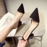 Slippers High Heel 7CM Solid PVC Shoes for Women Outside Wear Suede Slides Zapatos Mujer Pointed Sandalias Mujer