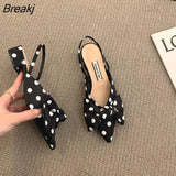 Women's Sandals Summer 2023 Pointed Low Heels Bow-knot Sandalias Fashion Baotou Strap Elegant Female Shoes Chaussure