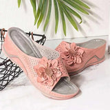 Flower Platform Wedges Heels Slippers Women Hollow Out Thick Sole Sandals Woman Summer 2023 Plus Size Casual Shoes
