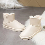 boots Winter Plus Velvet PU Waterproof Mid-Tube Snow Boots Thickened Warm Women's Boots 35-41 Flat-Heeled Cotton