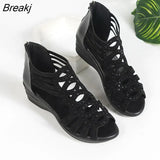 Women's Sandals Fashion Retro Open Toe Wedge Sandals PU Zipper Leisure Platform Female Shoes Ladies Sandals Low