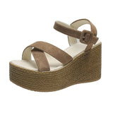 Breakj Summer New Large-Size Lady Thick Bottom Heel Sandals Buckle Design Laturethane