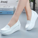 New Women's Genuine Leather Sneakers Platform Shoes Wedges White Lady Casual Shoes Swing mother Shoes Size