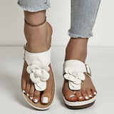 Breakj Flower Slope And Slippers Women's 2024 New Belt Buckle Casual Solid Color Retro Glyph Slippers