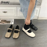 WomenSpring Flat Soild Single Shoes One Word Buckle Shallow Mouth Mary Jane Shoes Square Toe Retro Split Toe Shoes Sandals