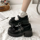 Lolita Shoes for Women Sweet Bowtie Platform Mary Janes shoes Woman college style Jk Uniform shoes Pu Leather Flats