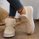 New Keep Warm Winter Shoes for Women Flat Heels Thick Plush Woman Snow Boots Metal Buckle Non Slip Cotton Shoes Plus