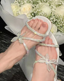Breakj Summer New Fashion Rhinestone Bow Thin With High Heel Cool Drag Thin Heel Slippers Women's