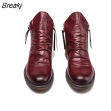 Double Zipper Non-slip Bottom Mens Single Boots Plus Size Men's Motorcycle Boots Chelsea Boots Men Leather Dress