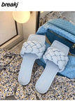 Fashion Weave Slippers Women Square Toe Flat Casual Shoes Women Slide 2023 Summer Flip Flops Beach Sandal Slipper Big