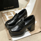 Mary Janes Shoes Women 9cm Thick High Heels 2024 Leather Platform Square Toe Pumps Ladies Solid Elegant party