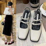 Spring New Retro Small Leather Shoes Square Head Double Buckle Strap Mary Jane Thick Heels Sandals for