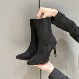 Fashion Elastic Socks Boots Women's High Heels Knitted Socks Boots Slim Women's Pointed Toe Autumn and Winter Nude