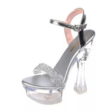 Heels Women Clear Platforms Shoes 2023 Summer Bling Silvery High Heels Sandals Female Transparent PVC Sexy Wedding