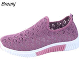 Mesh Comfortable Women Shoes Breathable Hollow Sports Walking Sneakers Casual Flat Ladies Solid Shoes