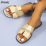 New Summer Fashion Designer Women Flat Flip Flops Double Chain Sandal Slippers Women Comfort Outdoor Beach Opened Toe