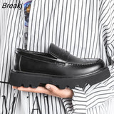 Men Streetwear Fashion Business Casual Thick Platform Genuine Leather Wedding Loafers Shoes Harajuku Korean Man Leather