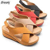 Women Shose Summer 2022 Casual Leather Sandals 2 Retro Sandalis Women Plus Size Hollow Wedges