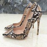 Embossed Python Pattern Women Sexy Pointy Toe Stiletto High Heels 8cm 10cm 12cm Ladies Party Club Pumps Plus Size