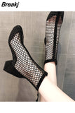 Air Mesh Net Bling Women Shoes Summer Ankle Boots Thin High Heels Sexy Sandal Chelsea Boots Female Dropship Pumps