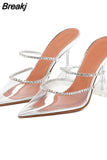 Heels Woman Sandals Crystal PVC Women Pumps Summer Mules Ladies Slippers High Heels Slingback Party Dress Shoes