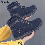 Autumn Early Winter Shoes Women Ankle Boots Flat Brand Ladies Fashion Boots Thick Sole Black Yellow Pink Plus Size 42