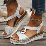 Breakj 2025 New Slope Heel Sandals Women Metal Buckle Rope Slopes And Light-Bottomed Fish Mouth