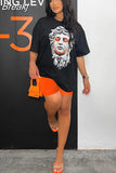 Fashion Print 2 Two Piece Sets Women Streetwear Outfits 2023 Summer Y2K Short Sleeve Tshirt+Biker Shorts Sets