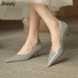 Shallow Mouth High Heels Women's Spring Autumn Stiletto Work Shoes Mid-heel All-match Patent Leather Pointed Toe Shoes