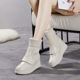 Boots Leather With Plush Wool Bobbin Rice White Thick Soles Women's Cotton Shoes Raised Short Boots Flat Heels Women's