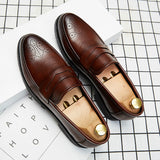 Loafers Men Casual Shoes Slip on Leather Dress Shoes Plus Size 38-46 Brogue Carving Loafer Soft Driving