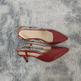 Daily all-match Sandal Shoes Pointed Toes High Heels Sexy 5cm Low Casual Back Empty Buckle Pumps Red Wedding
