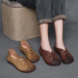 Breakj Layer Of Cowhite Retro National Style Single Shoes Women 2025 Spring New Flat Soft Sole Comfortable One-Footed Mother