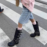 Knee High Boots Platfrom Shoes Studded Buckle Knight Boots Gothic Elegant Medium Heel Women's Shoes Motorcycle