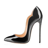 Curl Cut Women Solid Black Patent Pointy Toe High Heel Shoes Elegant Pumps Customize Stilettos Size 46 8cm 10cm