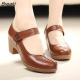 Spring Autumn Shoes Woman 2022 Genuine Leather Women Pumps Lady Leather Round Toe Platform Shallow Mouth Shoe Size
