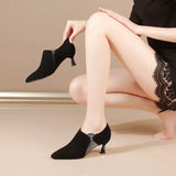 Woman Spring Autumn Rhinestone Shoes Fashion Women Pumps Pointed Toe Side Zip Black Suede Boots 2023 Flock Mid Heels