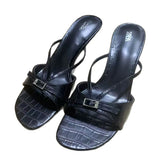 Breakj Home 2025 New Crocodile Characteribal Cold Slippers Black Fine High And Casual Round Head Buckle