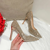 High Heels Women Sequins Thin Stiletto Banquet Wedding Shoes 2024 New Autumn /Winter Sexy Pointed Toe Ladies Party