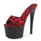 New Leopard Print Woman Slippers Sandals Platform 2023 Nightclub Sexy High-heeled 15cm Shoes Slippers Heels
