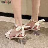 Shoes for Women Block Heels Pearl Sandals Med Suit Female Beige All-Match Chunky 2023 Girls Medium Clear Black