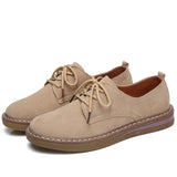 Winter British Style Suede Leather Shoes for Women Flat Heel Lace Up Casual Shoes Solid Soft Sole Single Shoes