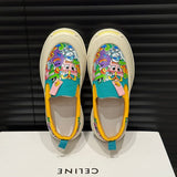 Graffiti Personality Canvas Shoes Women Spring New Round Head Thick Sole Sneakers Outdoor Flats Slip-on Casual