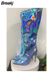 Women's High Boots Gold Silver Pointed Toe Knee-high Boots For Woman Sexy High Heels Party Shoes Ladies Stiletto