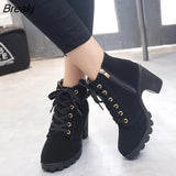 women shoes 2023 fashion solid lace-up ladies shoes women boots high heels shoes woman zipper ankle boots women
