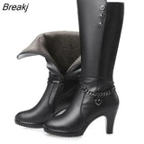 boots, high-heeled 2019 Genuine Leather motorcycle boots. thick wool warm winter boots. female fashion long-barreled
