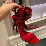 Flower Sandals Women Sexy Ladies Party Shoes Ankle Strap Stiletto Sandals Luxury Designer Narrow Band High-heeled