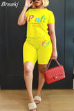 Summer Shorts Tracksuit Set Pink Letter Print Top Biker Shorts Suits Sport Casual Two Piece Set Bodycon Outfits