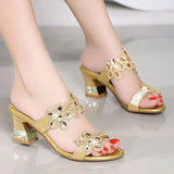 The Summer Of 2024, The New Water Diamond Sandals And Slippers Are Worn Outside The Ladies' Middle Heels, Fashionable High Heels, Thick Heels And Crystal